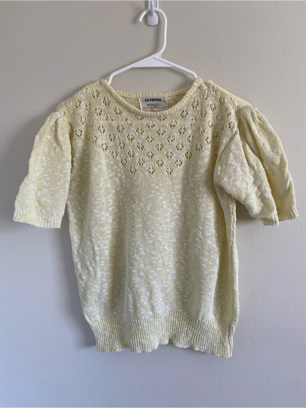 Light Yellow Eyelet Puff-Sleeve Knit Top